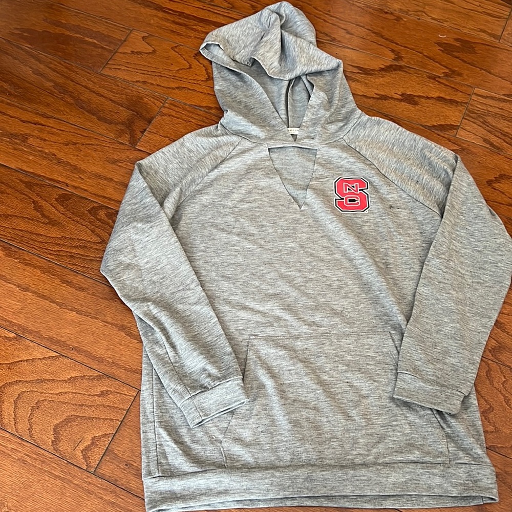 gray NC State hoodie with cut out